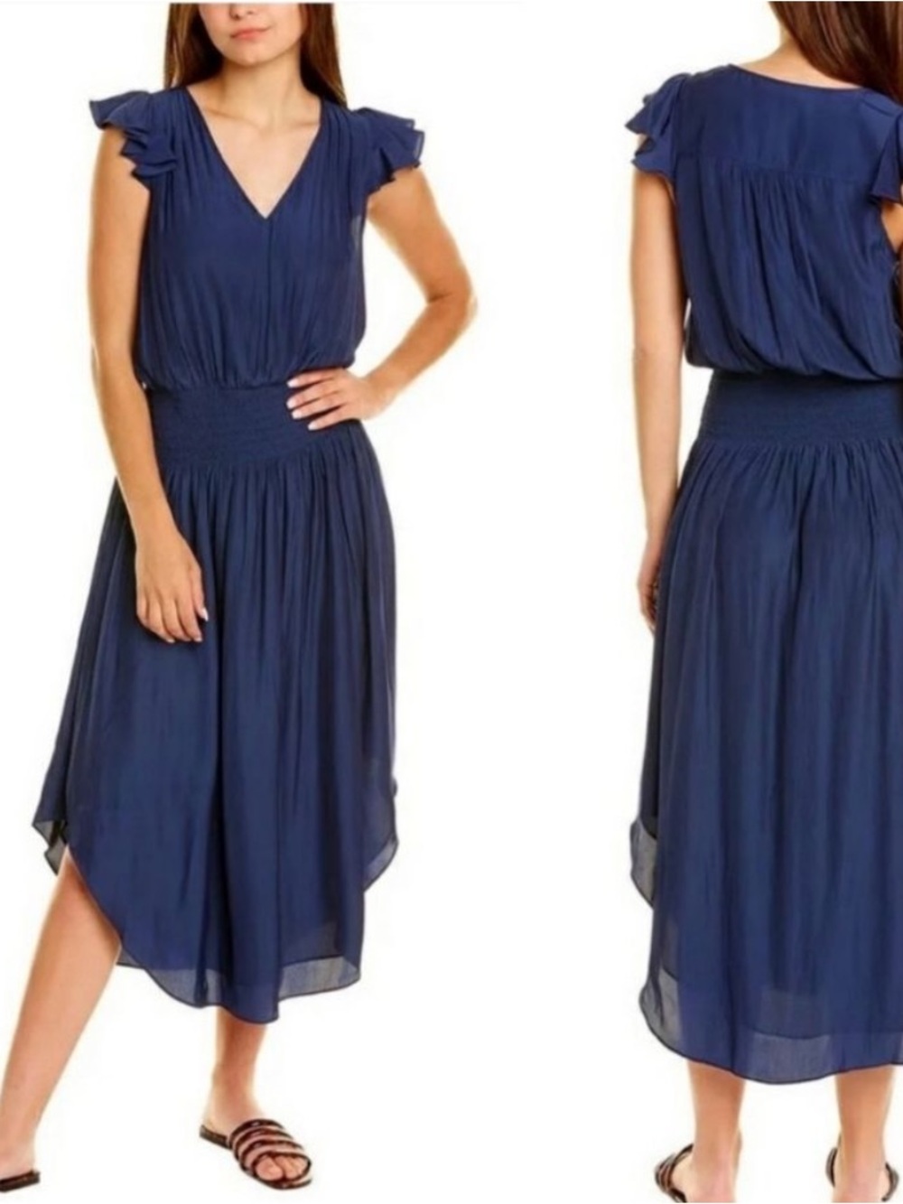 Ramy Brook Yassi Midi Blouson Dress Navy Size Small